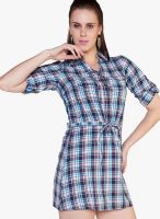 Globus Blue Colored Checked Skater Dress