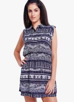 Globus Blue Colored Printed Shift Dress