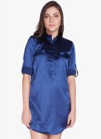 Globus Blue Colored Solid Shift Dress