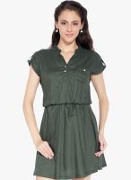 Globus Green Colored Solid Shift Dress