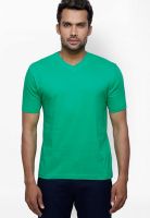 Globus Green Solid V Neck T-Shirts