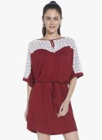 Globus Maroon Colored Embroidered Shift Dress