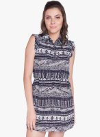 Globus Navy Blue Colored Printed Shift Dress