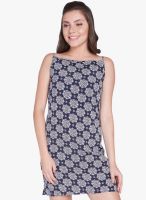Globus Navy Blue Colored Printed Shift Dress