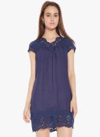 Globus Navy Blue Colored Solid Shift Dress