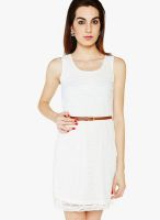 Globus White Colored Solid Shift Dress