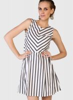 Globus White Colored Striped Skater Dress
