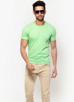 Gritstones Green Solid V Neck T-Shirts