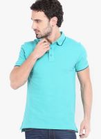 Highlander Aqua Blue Solid Polo TShirts