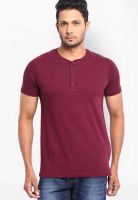 Highlander Maroon Solid Henley TShirts