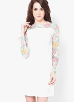 I Know White Colored Printed Shift Dress