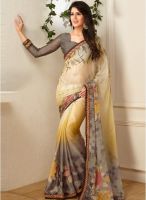 Inddus Yellow Printed Saree