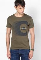 Jack & Jones Olive Printed Round Neck T-Shirts