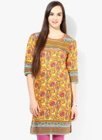 Jaipur Kurti Yellow Printed Cotton Kurta