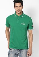 John Players Green Solid Polo T-Shirts