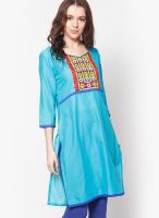 Karigari Aqua Blue Solid Kurta