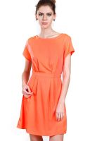La Zoire Orange Colored Solid Skater Dress