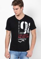 Lawman Pg3 Black Printed V Neck T-Shirts