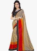 Lookslady Beige Printed Saree
