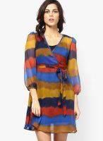 Meira Blue Colored Printed Shift Dress