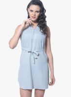 Meira Grey Colored Solid Shift Dress