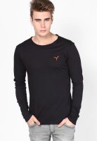 Monteil & Munero Black Solid Round Neck T-Shirts