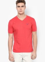 Monteil & Munero Red Solid V Neck T-Shirts