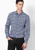 Parx Blue Slim Fit Casual Shirt