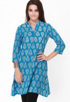 Pehraan Blue Printed Kurta