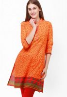 Pehraan Orange Printed Kurta