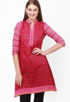 Pehraan Red Printed Kurta