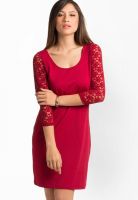 PrettySecrets Maroon Colored Embellished Shift Dress