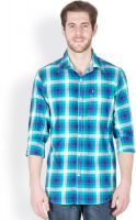 Protonze Men's Checkered Casual Blue, White Shirt