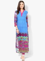 Raindrops Blue Striped Print Rayon Kurta