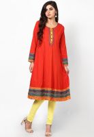 Rangriti Red Embroidered Kurtas