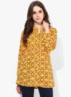 Sangria Center Front Pleated Kurta With Solid Contrast Facings