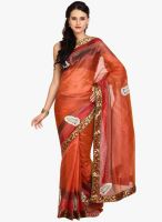 Satrang Orange Printed Silk Saree