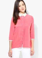 Soie Peach 3/4Th Sleeves Shirt With Pintucks