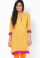 Span Yellow Printed Kurta