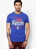 Superdry Blue Solid Round Neck T-Shirts