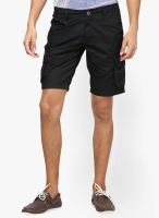The Vanca Solid Black Regular Fit Shorts