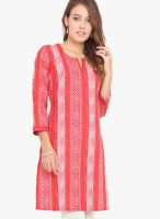 Titch Button Red Printed Kurtas