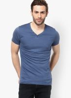United Colors of Benetton Blue Solid Henley T-Shirts