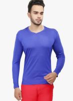 WYM Blue Solid V Neck T-Shirts