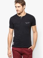 Wilkins & Tuscany Black Printed Henley T-Shirts