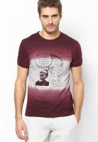 Wilkins & Tuscany Maroon Printed Round Neck T-Shirts