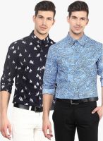 Yellow Submarine Pack Of Two Blue & Navy Blue Printed Regular Fit Casual Shirt