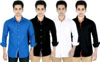 Yuva Men's Solid Casual Blue, Black, White, Black Shirt(Pack of 4)