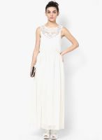 Atorse Off White Colored Embroidered Maxi Dress