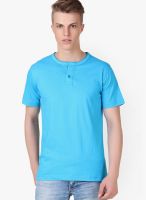 Aventura Outfitters Aqua Blue Solid Henley T-Shirts